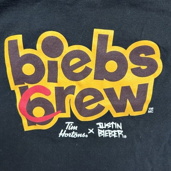 Justin Bieber x Tim Hortons Tim Biebs Brew Crew T-Shirt Size S Black Unisex - Picture 3 of 6